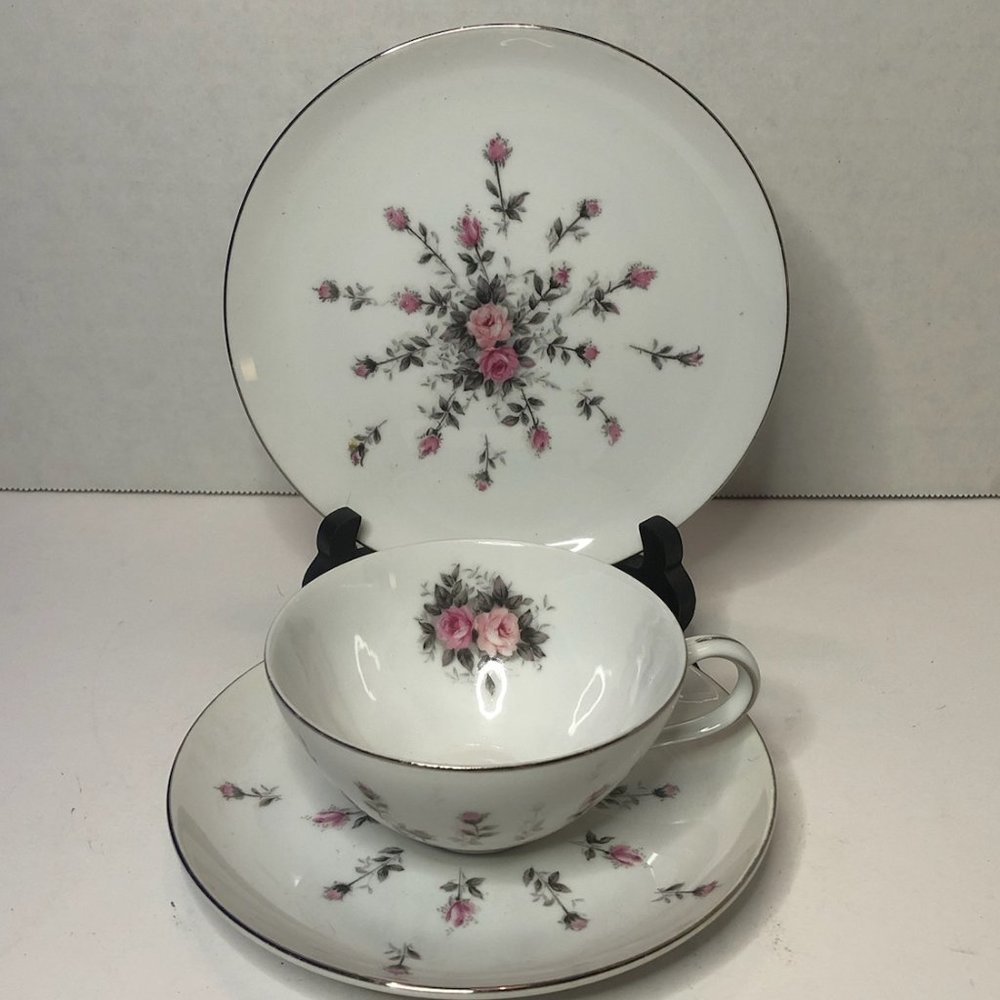 Vintage Harmony House Rose Bud Cup Saucer and Dessert Plate Set Japan